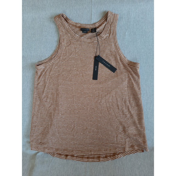 Tahari Tops - TAHARI Womens Large Brown/White Pure Linen Stripes Lightweight Pullover Tank Top